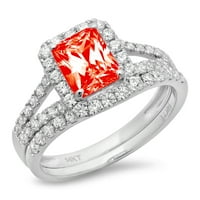 1,57CT sjajan smaragdni rez simulirani crveni dijamant 18k bijeli zlatni halo pasijans sa akcentima