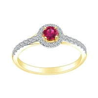 Carat Simulirani rubin i bijeli prirodni dijamantski halo klasterski zaručni prsten u 14K čvrsti žuto