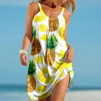 HFYIHGF Ljetne haljine za žene plaža cvjetna print Slatka haljina pokriti senderess crewneck casual
