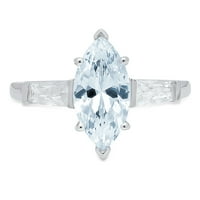 2.0ct Marquise rez plavi prirodni švicarski plavi topaz 18k bijelo zlato graviranje izjava godišnjica Angažovanost vjenčanog kamenog prstena veličine 4,25