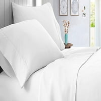 Postavljeni lim - ravni lim, ugrađeni list 15 Duboki džep i jastučnice - organski bambusov krevet za krevet za spavaću sobu - ekstra meko - bijela čvrsta, puna veličina