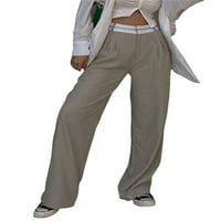 Nokiwiqis ženska proljeća jesen ravne hlače za noge visoke struk kontrastne boje podne duljine pantalone