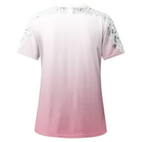 Fjofpr Ženo Ljetni vrhovi tiskane majice Okrugli vrat čipka u šupljim majicom kratkih rukava za mršavljenje