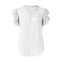 Daznico ženski vrhovi ženske čipke temperament majica s kratkim rukavima V izrez košulje za žene bijeli
