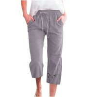 USMIXI WOMENS široke pantalone za noge Modni maslačak Print Plus size Pamuk linijska linija Crošene