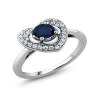 Gem Stone King 0. CT okrugli plavi safir Sterling srebrni prsten
