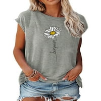 Pfysire ženska cvjetna tiskana bluza kratki rukav ležerni majica na vrhu siva xl