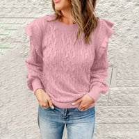 Aherbiu Fall džemperi za žene ruffle rame s dugim rukavima kabel za vrat kabela pletenja pulover slatki