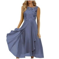 Ženski ljetni formalni elegantni čvrsti sandress bez rukava s rukavima midine haljine plave 2xl