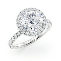 2. Carat Diamond i Okrugli sjajni moissitni halo zaručnički prsten u 14K bijeloj zlatnoj veličini 10.