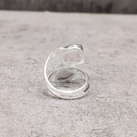Prirodni ružinski kvarcni prsten, grubi kvarcni draguljni prsten, rođenje, dvostruki kamen, srebro,