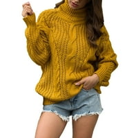 Ženska jesen i zima Nova pletiva Ženska koledž stil debela nit prženi tijesto uvijanje Duks pulover visokim vratom Žene džemperi Yellow XXL