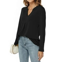 Ženska moda Jesenska zima Solidna boja V-izrez dugih rukava majica The Tops Plus size Bluzes Majica