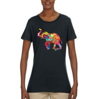 Šareno hodanje sreće Slon ljubavnik životinja Ženska grafička majica, crna, x-velika