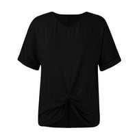 Bluze za čišćenje za žene V izrez kratki rukav majica Labavi u boji Black XL