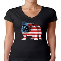 Neugodni stilovi Ženska američka država Buldog Američki patriotski V-izrez majica 4. srpnja Pokloni