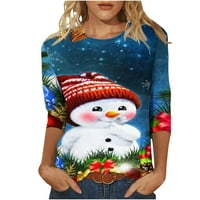 Božićne košulje za žene Modni novost Slatka Xmas Snowman Print Sleeve Crewneck Dukseri