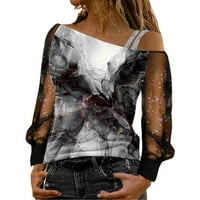 DTIDTPE Fall odijelo za žene, ispis hladnog ramena t majica mrežice za bluzu za ublažene vrhove na dugim