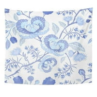 Drevno plavo i bijelo cvijeće Provence Light jednobojno cvjetno zidno umjetnost Viseća tapiserija Kućni