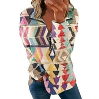 Ženski kauzalni zip pulover dugih rukava ovratnik dukserice Western Print Active odjeća trčanje jakna