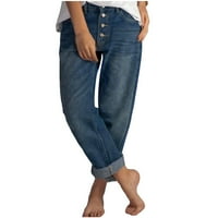 Feterrnal opušteni traper ravne pantalone Dame Jeans Street Modne hlače za noge za žene Capri hlače