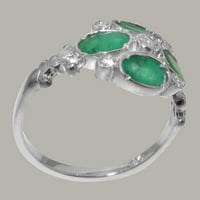 Britanci napravio je 10k bijeli zlatni prirodni dijamant i smaragdni ženski Wingens Ring - Opcije veličine - veličine 6