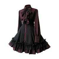 Taqqpue ženska gotička haljina s vintage bow ruffle Court Steampunk haljina dugih rukava kratka haljina