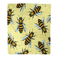 Bacite pokrivač toplog ugodnog ispisa flanela sa medenim pčelama izrađenim u retro stilu prekrasno crtanje