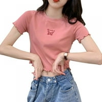 Hazel Tech Women's Korean O vrat Leptir Ležerne tanke majice kratkih rukava