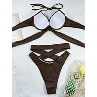 Fancy Womens String Bikinis set Push Up kupaće kostime Čvrsti visoki struk Split kupaći kostim smeđi