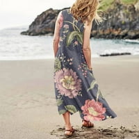 Ženska cvjetna košulja za sunčanje bez rukava na plaži Boho haljine pokloni na klirensu plavi m