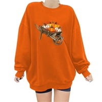 Ženski jeseni vrhovi jesenji otisak bluza s dugim rukavima okrugla vrat pulover narandžasti xl