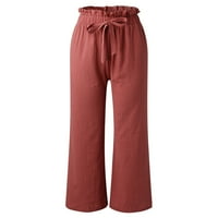 Žene ljetne pamučne posteljine casual dugačke pantske struke labave ležerne pantalone