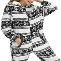 Žene Onceies Božićne pidžame dugih rukava Zip up hoodie jeleni za spavanje od runa Fleece Sleepwear