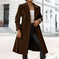 HUNPTA ženski fau vuneni kaput bluza tanki kaput dugačka jakna dame tanki dugi remen elegantni preko