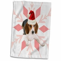 3drose pasmina psa Beagle u crvenom i ružičastom santa šeširu sa snježnim pahuljicama - ručnikom, po