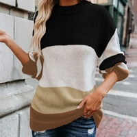 Riforla ženska modna labava plus veličine okrugli vrat prugasti džemper, ženski pulover džemper crni
