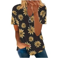 Kakina s noćne košulje za žene plus veličine labav udoban V-izrez Zip Ispis kratkih rukava Top bluza
