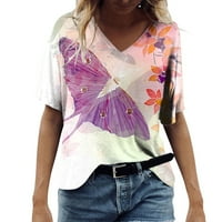 Dame V izrez Kratki rukav Ispisan labavi kafeti modni gornji bluze za žene moda plus veličine plus veličine