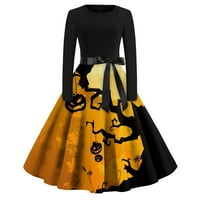 Bazyrey haljine za Halloween za žene Halloween Print Flare haljina za žene dugih rukava haljina šuplje