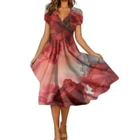 Summer Plus Veličina haljina za žene s kratkim rukavima od tiskanog odmora od tiskanih odmora na linijskim