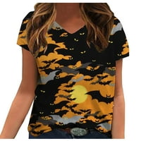 Efsteb Horloween majice za ženske majice kratkih rukava V-izrez Halloween majice za slobodno vrijeme