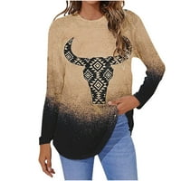 Ženska ležerna seksi modna majica tiskani s dugim rukavima okrugli vrat ruširani pulover na vrhu ugodnog