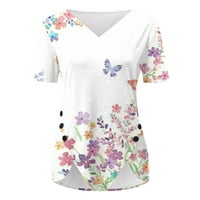 Žene ljetne vrhove okrugla dekolte cvjetna bluza casual ženske majice kratkih rukava bijela 4xl