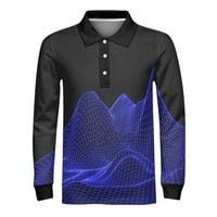 Tosmy Men Polo majica Mens Fashion Casual Sports Sažetak Digitalni print Lapl dugme Dugi rukavi TOP