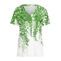 Ženske bluze s kratkim rukavima casual bluza od tiskane žene modni V-izrez TEE ljetni vrhovi zeleni
