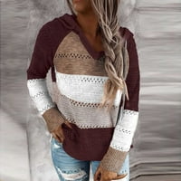 Hoodies Frehsky za žene Modni ženski povremeni patchwork V-izrez dugih rukava s kapuljačom džemper bluza