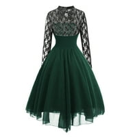 Lopecy-Sta ženski modni gotički stil okrugli vrat s ramena Dugih rukava haljina čipka čipka šifonske