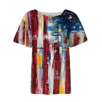 Hanas žensko dugme dolje modni casual vintage Dan nezavisnosti Ispis majica američke zastave kratkih