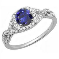 Harry Chad Enterprises 2. CT Halo Okrugli Safir Twisted Shank Diamonds Vjenčani prsten, veličina 6.5